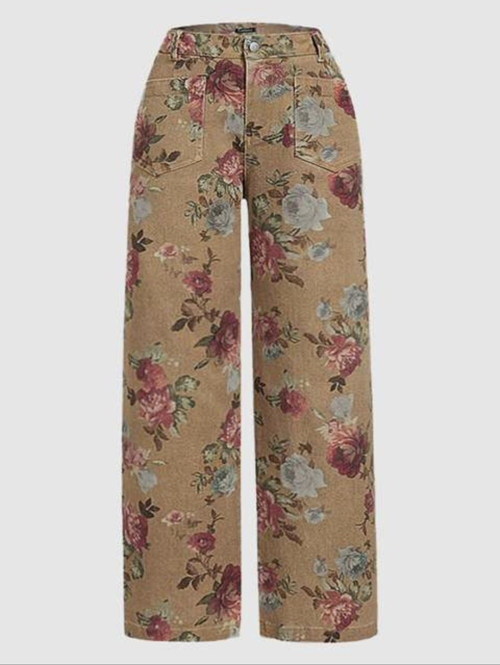 NWT - Flamingals - Floral Print Patch Pocket High Rise Straight Leg Jeans - Picture 5 of 14